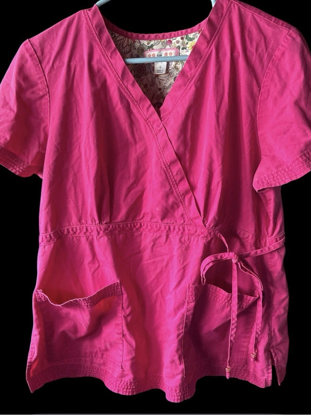KOI Pink Scrub Tie Waist & Pockets Size Large